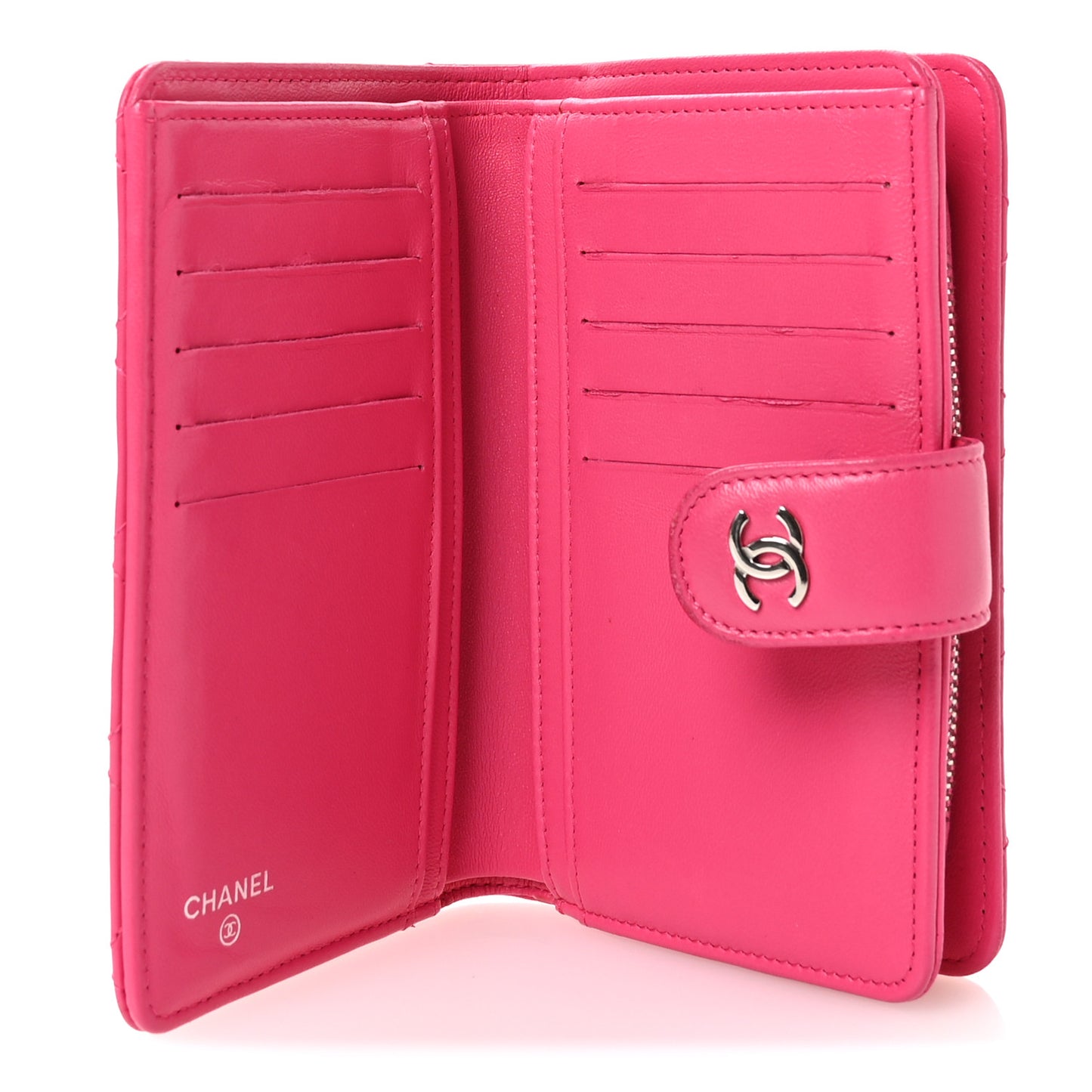 Lambskin Quilted CC French Wallet Dark Pink