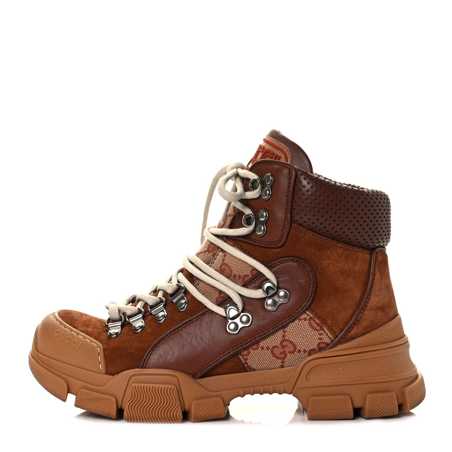 Gucci X SEGA Suede Calfskin GG Monogram Womens Flashtrek High-Top Sneakers 37.5 New Cuir Beige Ruggine 1 of 8