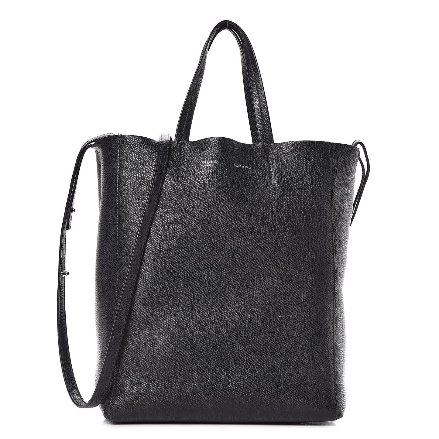 Grained Calfskin Small Vertical Cabas Black