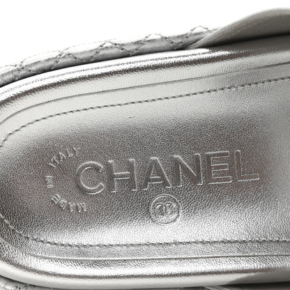 Chanel Laminated Lambskin Quilted Velcro Crystal CC Dad Slide Sandals 40 Silver 15 of 18