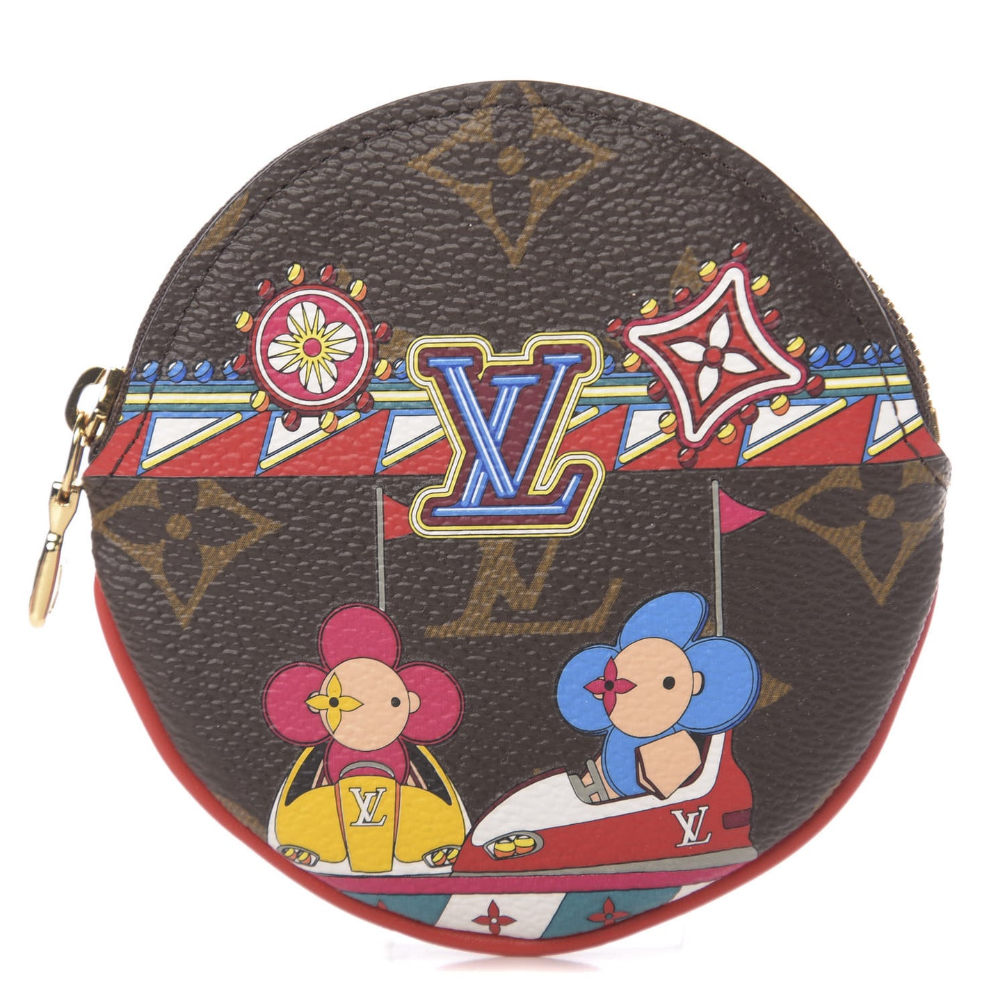 Monogram 2020 Christmas Animation Bumper Cars Round Coin Purse Coquelicot