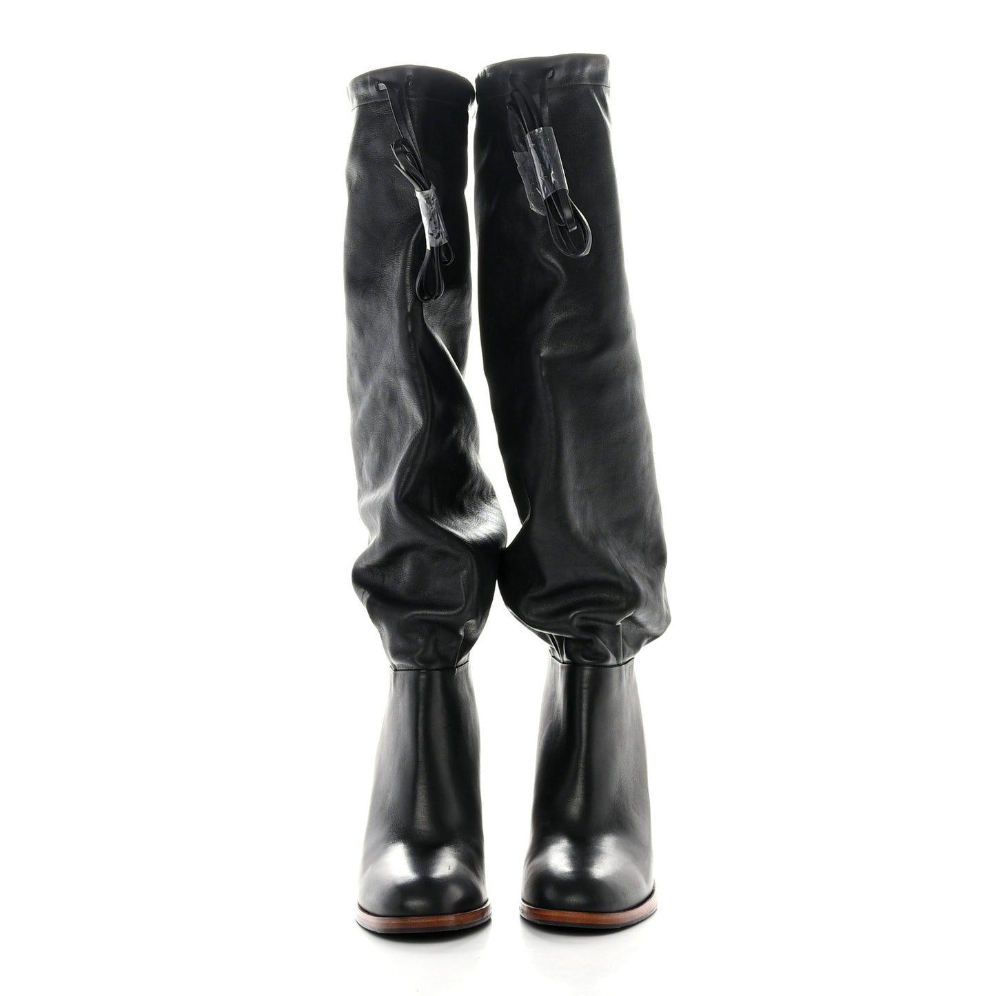 Deauville Calfskin Cinched Knee High Boots 37 Black