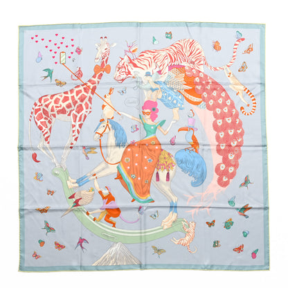 Hermes Silk Story 90 Scarf Bleu Glacier Rose Multicolor 1 of 4