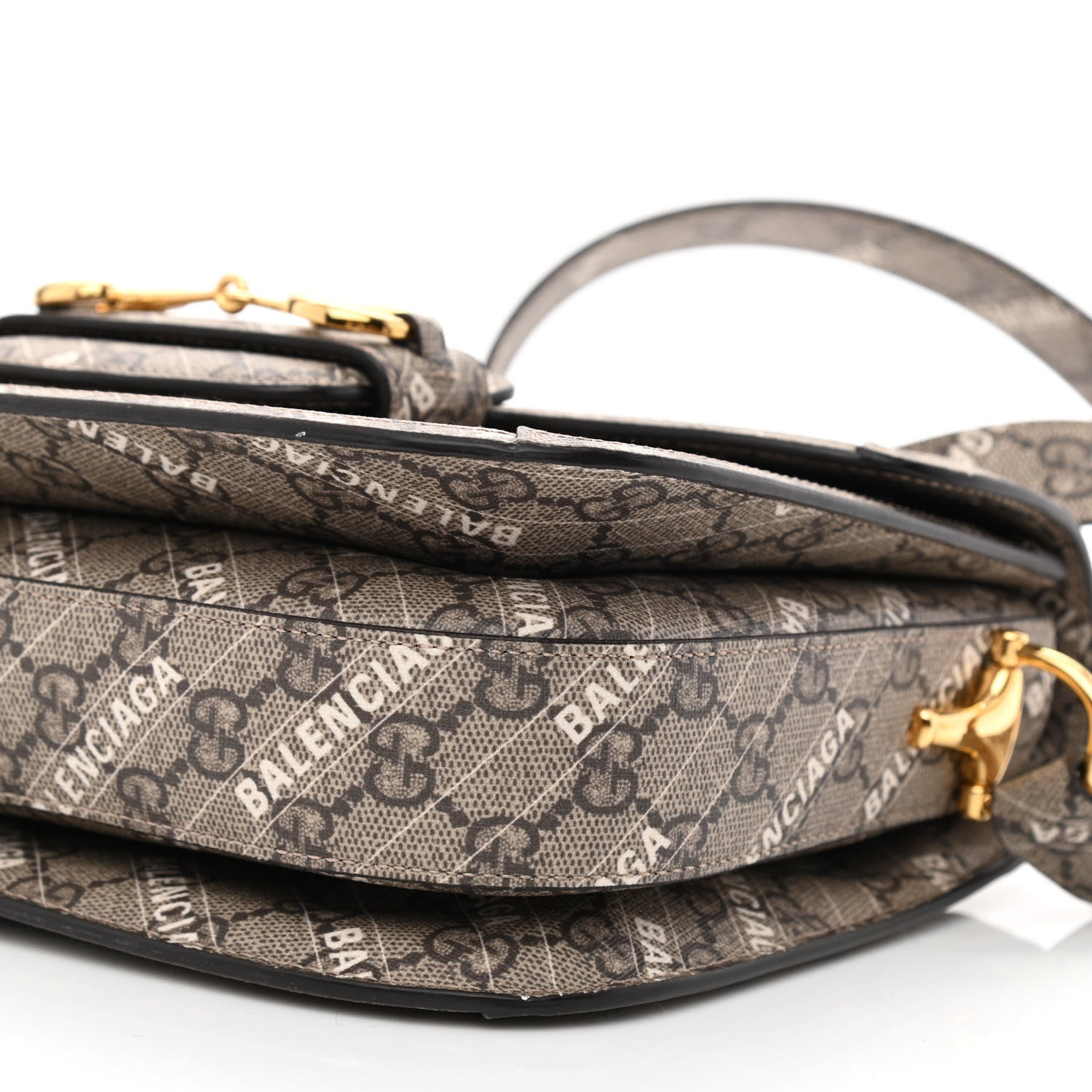 Gucci X BALENCIAGA GG Supreme Monogram Logo Print Horsebit 1955 Shoulder Bag Beige Ebony 10 of 10