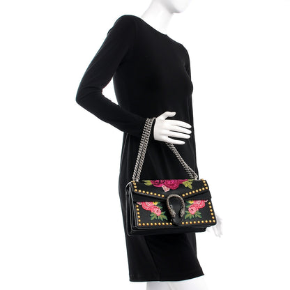 Gucci Calfskin Floral Embroidered Studded Small Dionysus Shoulder Bag Black 2 of 8