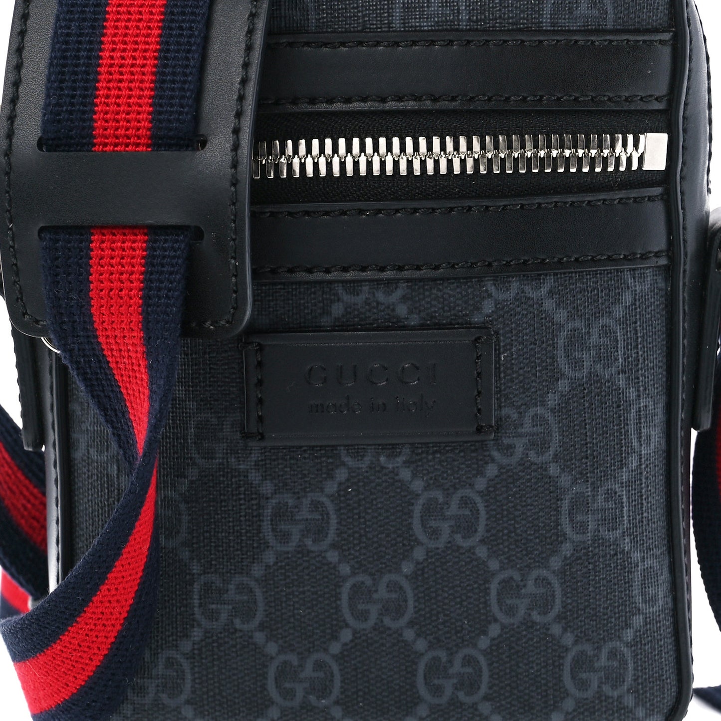 GG Supreme Monogram Appia Calfskin Web Small Camera Messenger Bag Black Grey