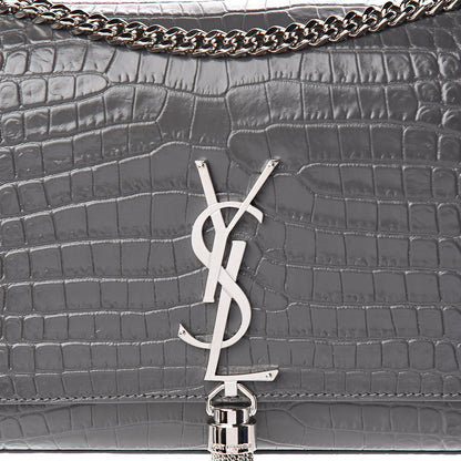 Saint Laurent Calfskin Crocodile Embossed Medium Classic Monogram Kate Tassel Satchel Fog 9 of 9