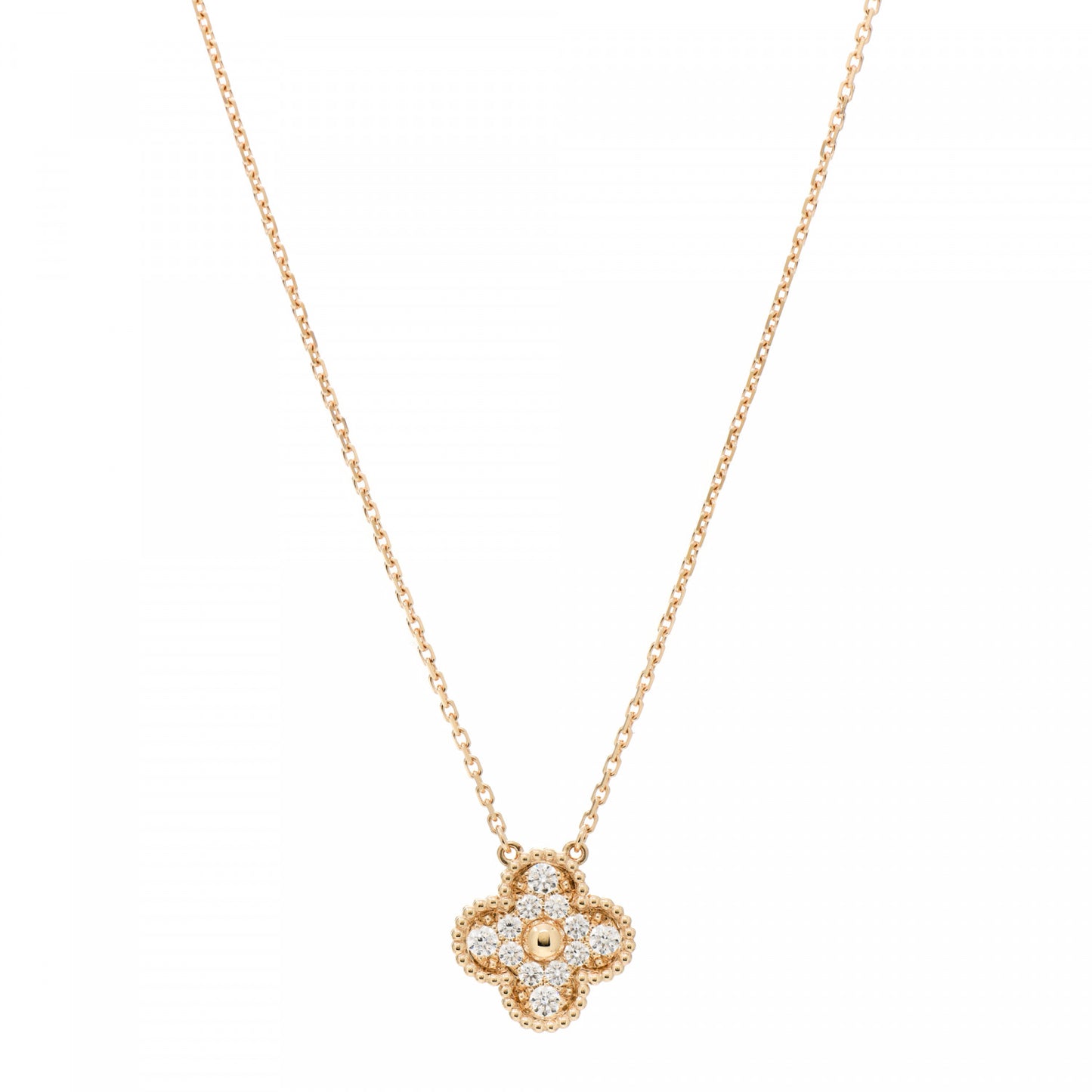 18K Yellow Gold Diamond Vintage Alhambra Pendant Necklace