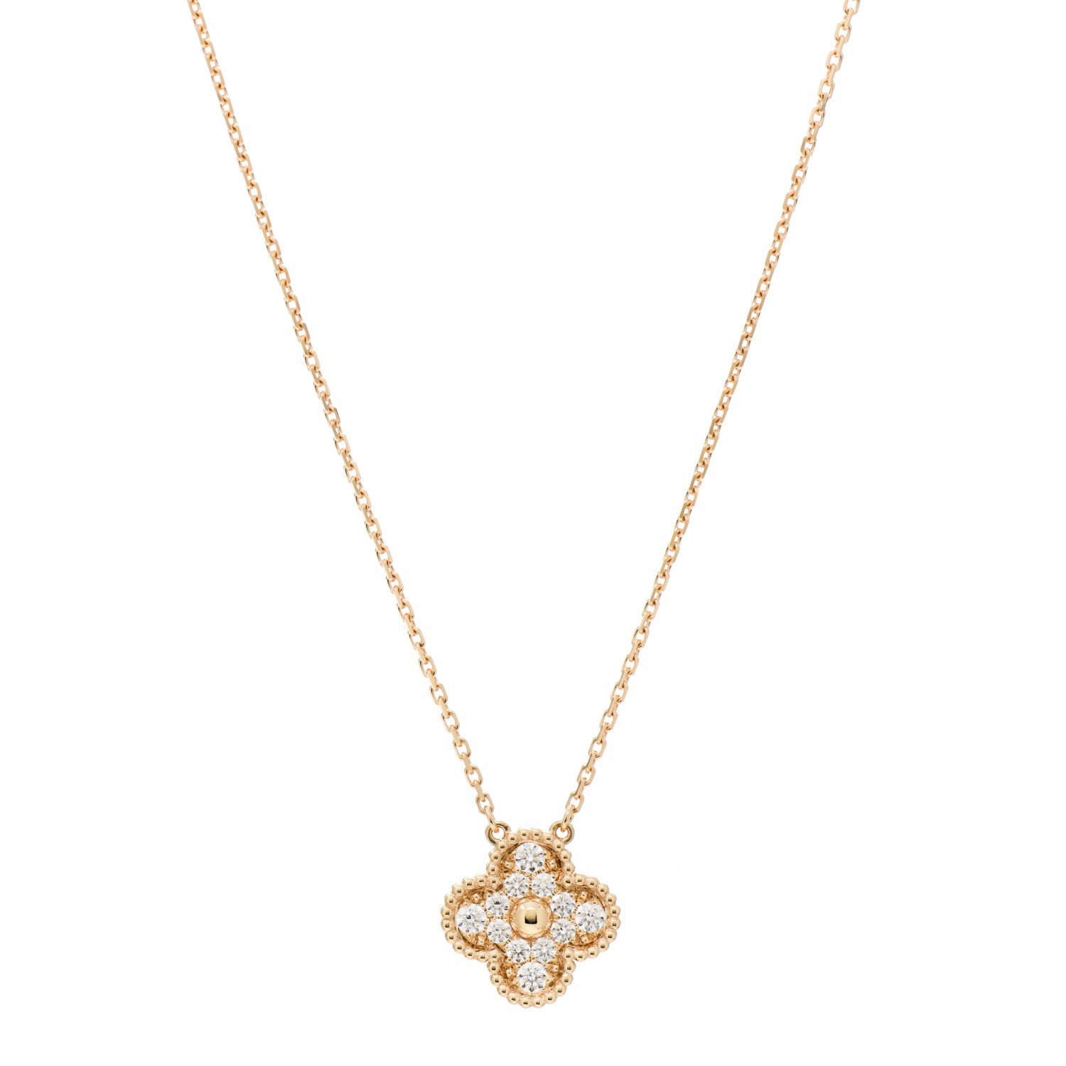 Van Cleef & Arpels 18K Yellow Gold Diamond Vintage Alhambra Pendant Necklace 1 of 5