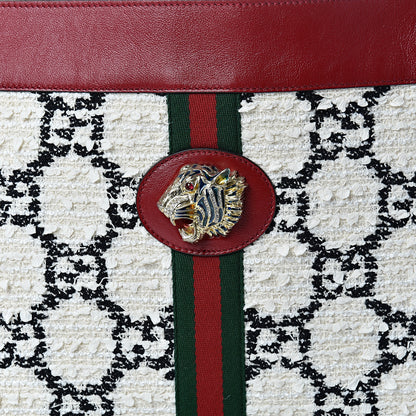 Gucci Tweed GG Monogram Large Rajah Chain Tote White Black Romantic Cherry 8 of 10