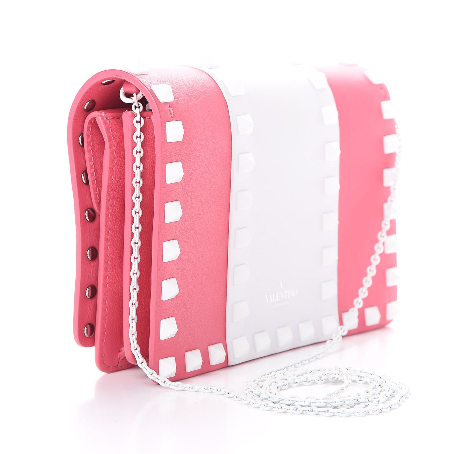 Vitello Colorblock Free Rockstud Wallet on Chain Shadow Pink Optic White