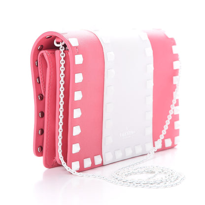 Valentino Garavani Vitello Colorblock Free Rockstud Wallet on Chain Shadow Pink Optic White 2 of 10