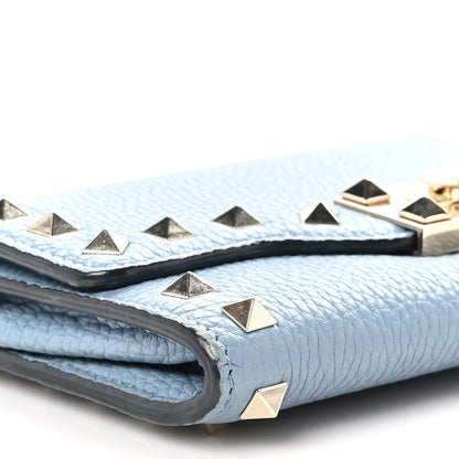 Valentino Garavani Pebbled Calfskin Rockstud Flip Lock Wallet On Chain Niagara 9 of 11