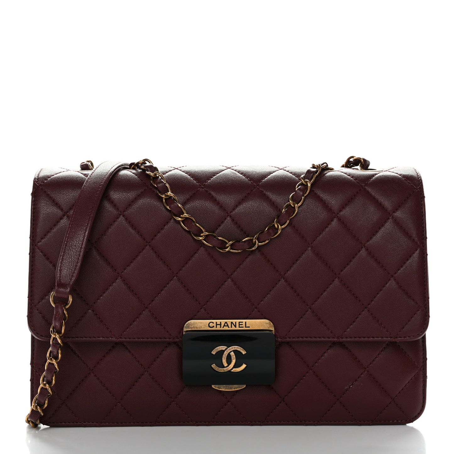 Sheepskin Quilted Large Beauty Lock Flap Burgundy