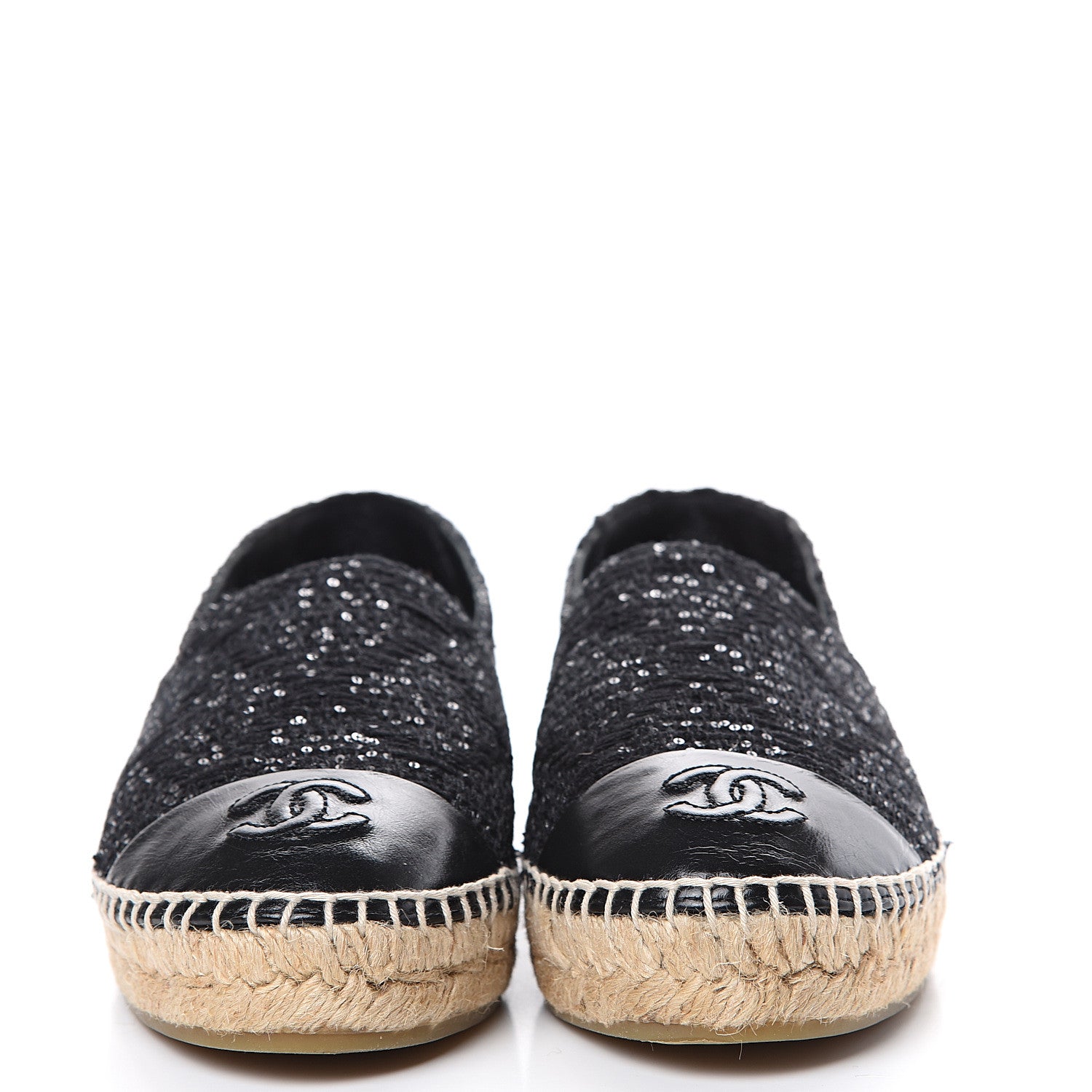 Chanel Tweed Patent Goatskin Sequin CC Espadrilles 37 Black 2 of 12