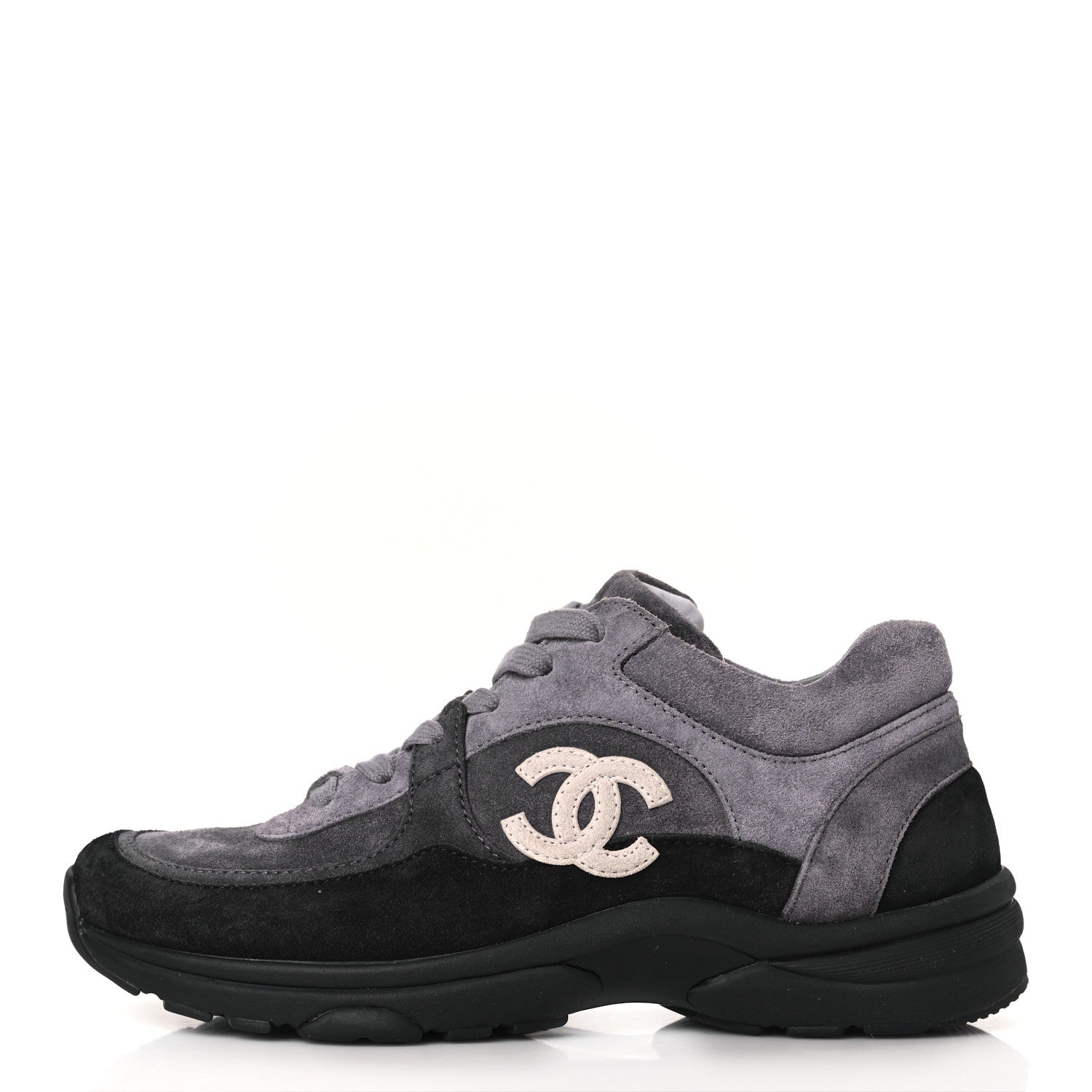 Chanel Suede Calfskin CC Sneakers 36.5 Black Grey 1 of 7