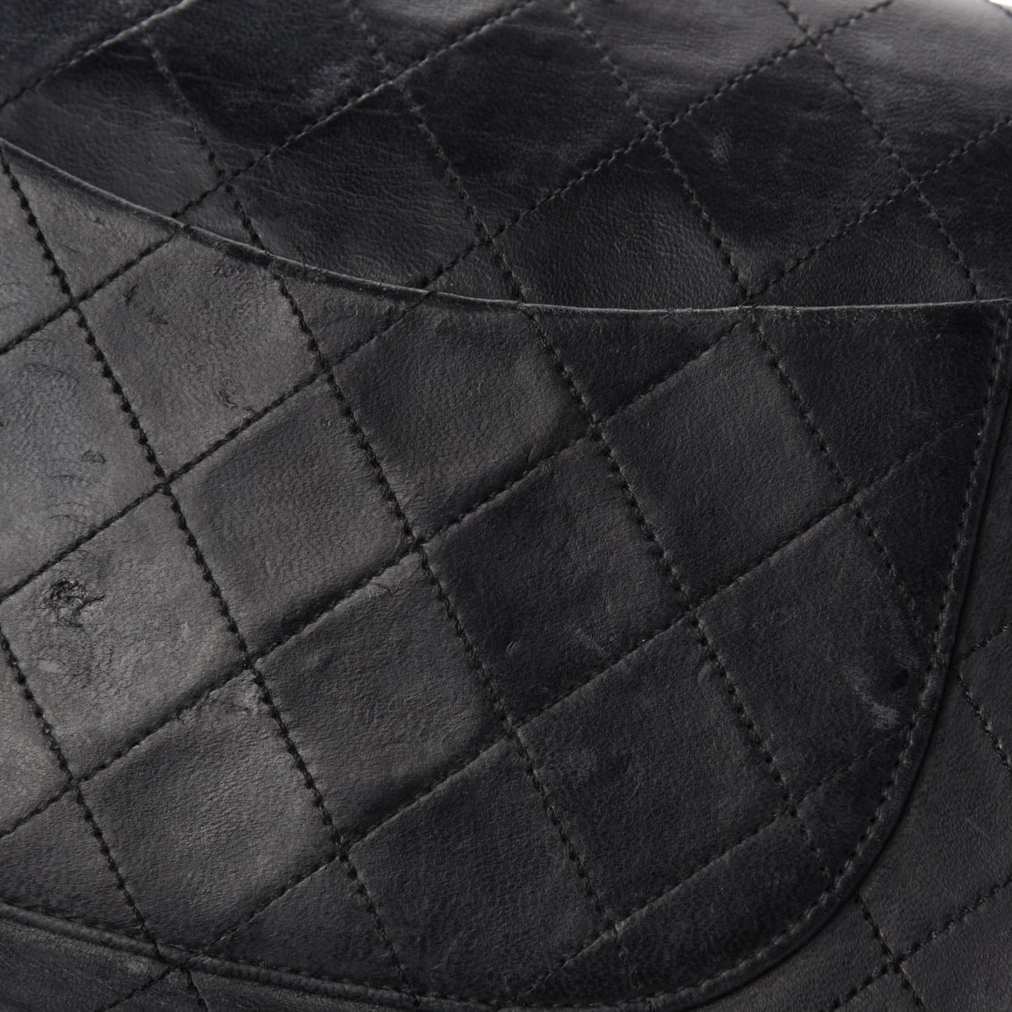 Lambskin Quilted Medium Double Flap Black