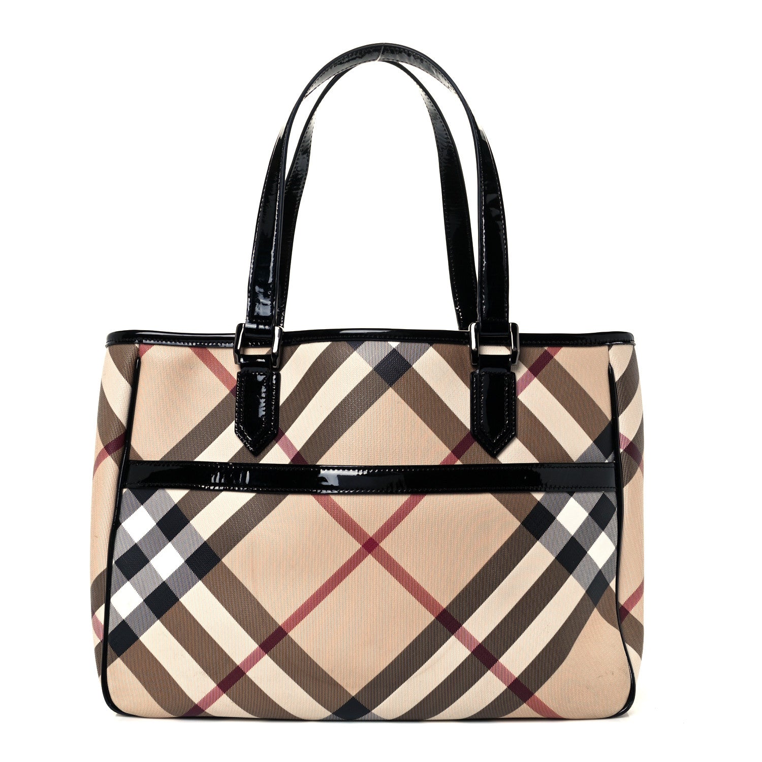 Burberry Patent Trim Nova Check Tote Black 1 of 12