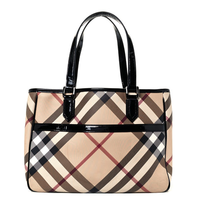 Burberry Patent Trim Nova Check Tote Black 1 of 12