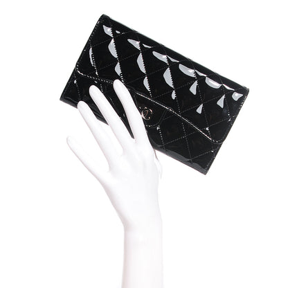 Chanel Patent Calfskin Quilted Large Flap Wallet Black 2 of 7