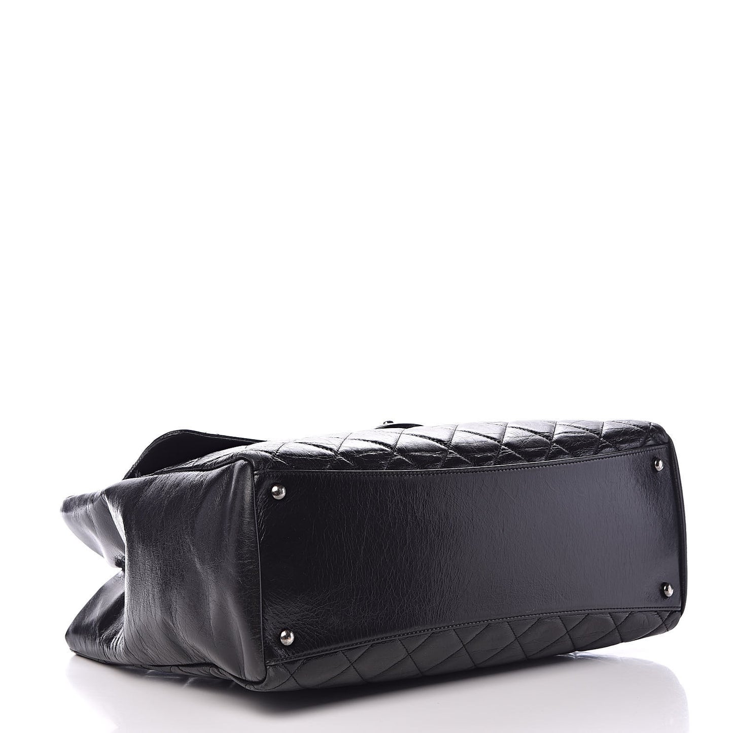 Glazed Calfskin Quilted Large Duo Color Tote Black