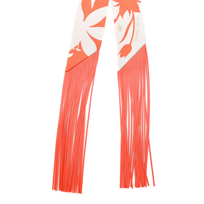 Hermes Silk Calfskin Bouquet Final Fringed Twilly Orange Gris Perle Vermillion 2 of 3