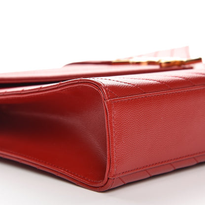 Saint Laurent Grain De Poudre Matelasse Chevron Large Monogram Satchel Lipstick Red 10 of 12