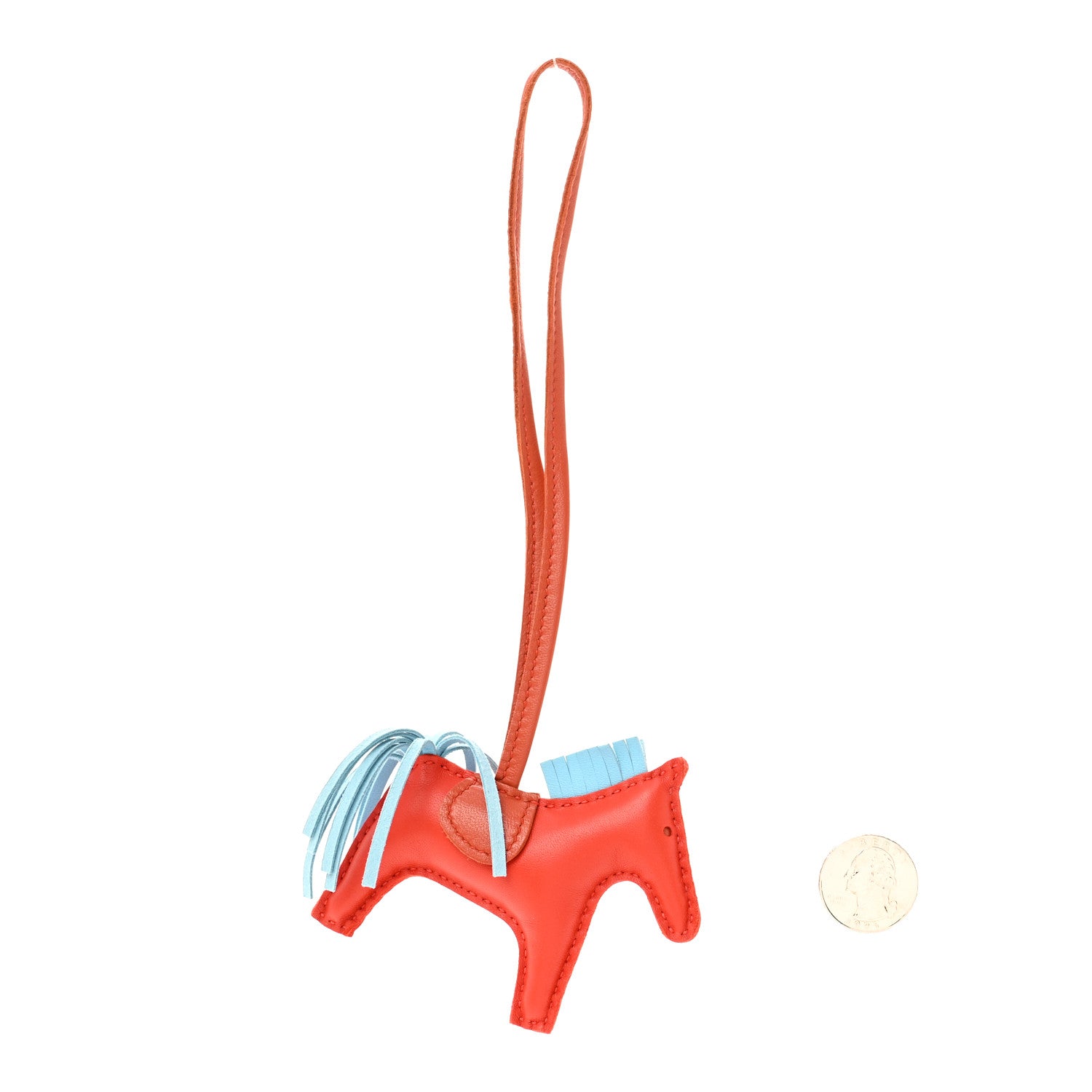 Hermes Milo Lambskin Grigri Rodeo Horse Bag Charm PM Capucine Celeste Cornaline 2 of 6