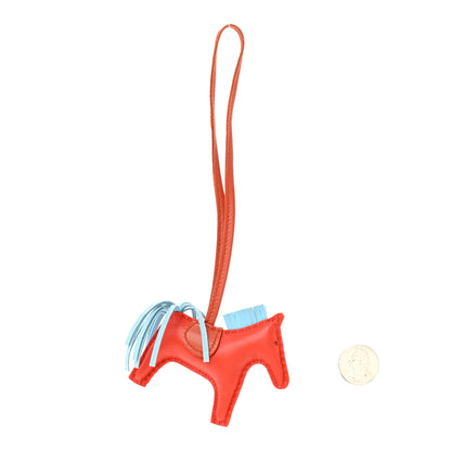Hermes Milo Lambskin Grigri Rodeo Horse Bag Charm PM Capucine Celeste Cornaline 2 of 6