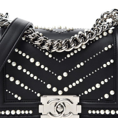 Chanel Calfskin Pearl Chevron Small Boy Flap Black 10 of 11
