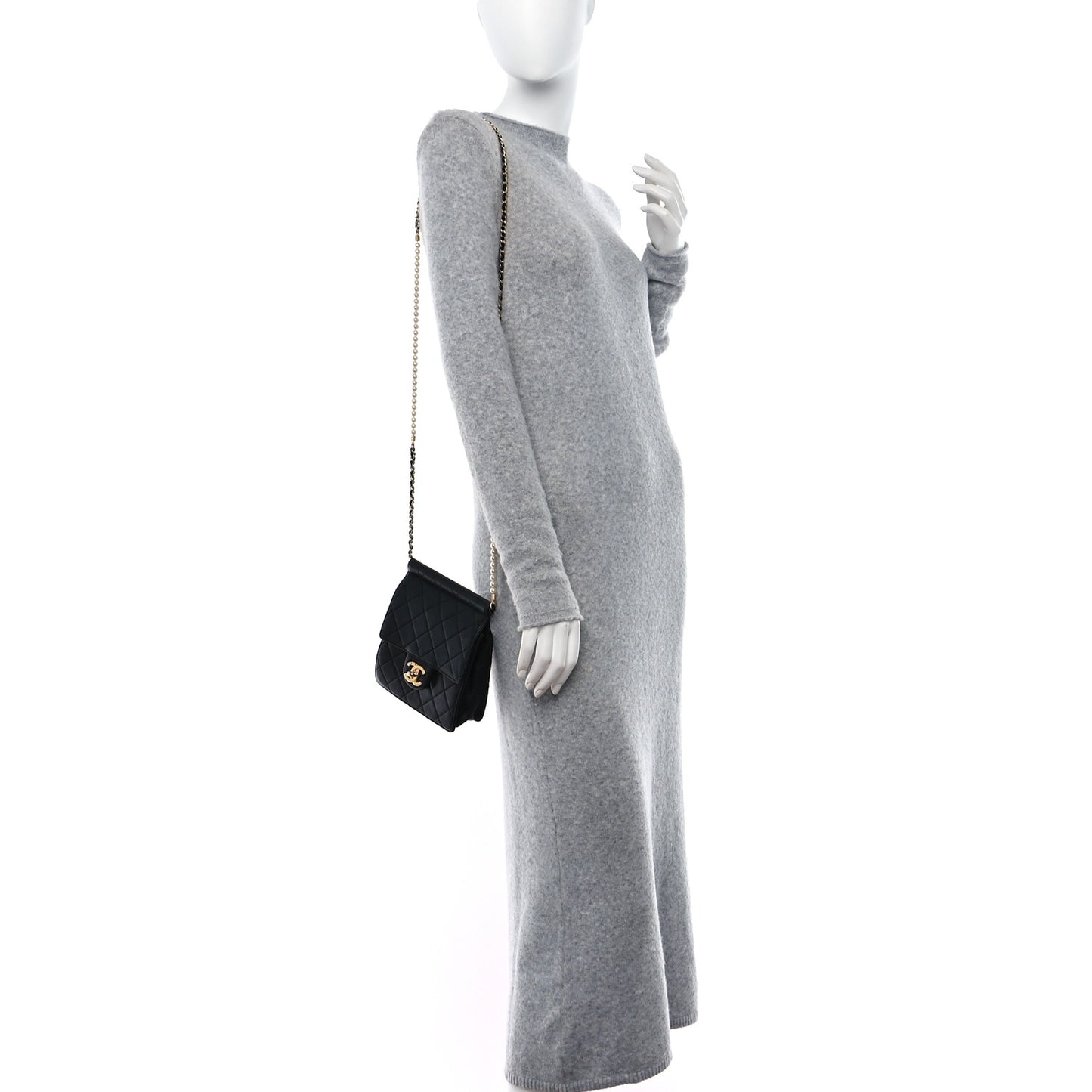 Goatskin Quilted Chic Pearls Flap Black
