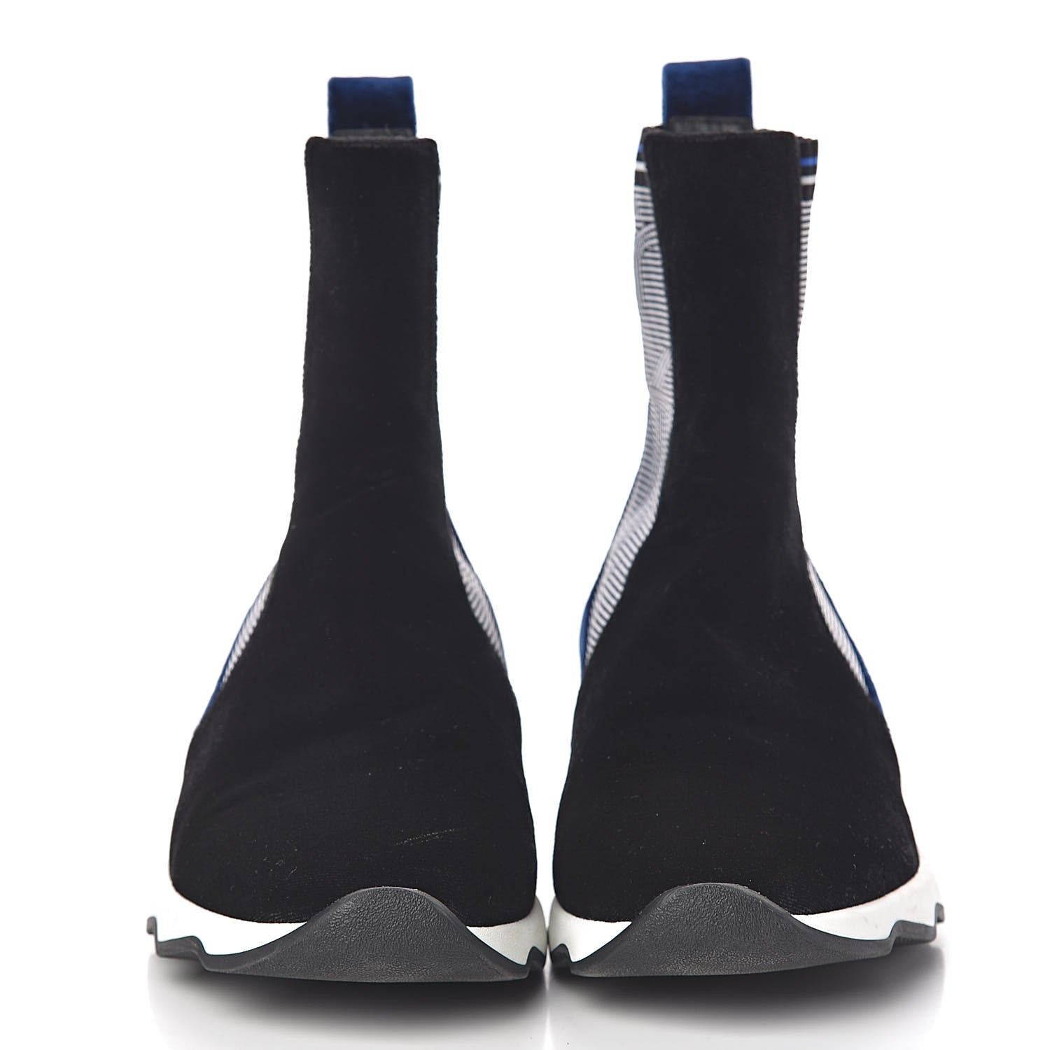 Fendi Velvet Stretch Logo High Top Sneakers 39 Black Blue 2 of 10