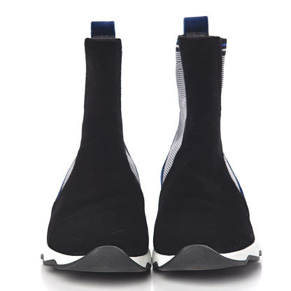 Fendi Velvet Stretch Logo High Top Sneakers 39 Black Blue 2 of 10