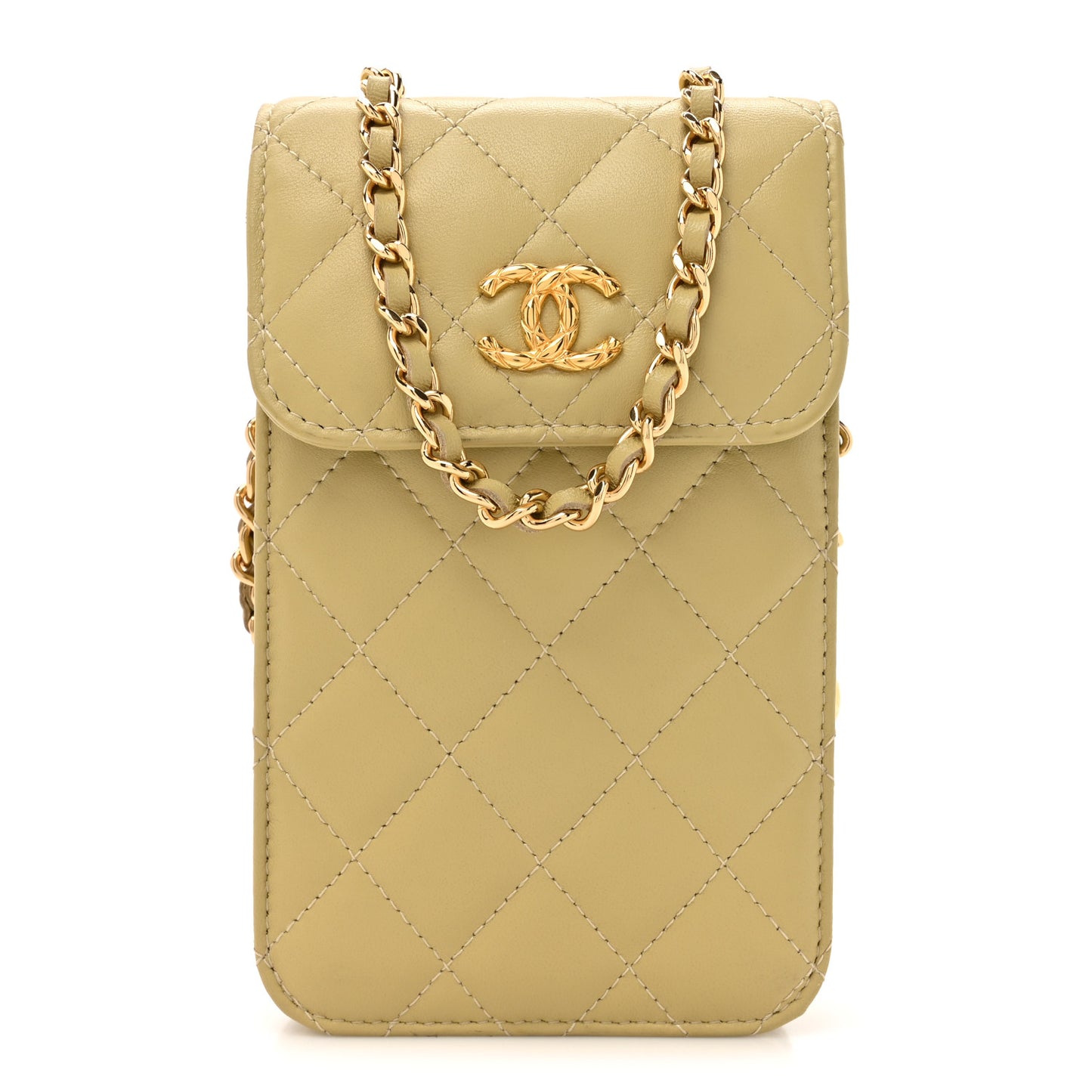Lambskin Quilted Enamel CC Wallet on Chain WOC Light Green