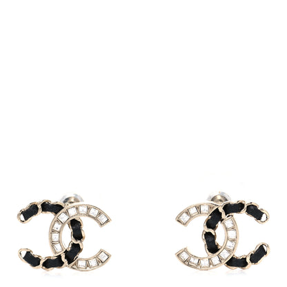 Chanel Crystal Baguette Lambskin Chain CC Vintage Allure Stud Earrings Black Gold 1 of 4