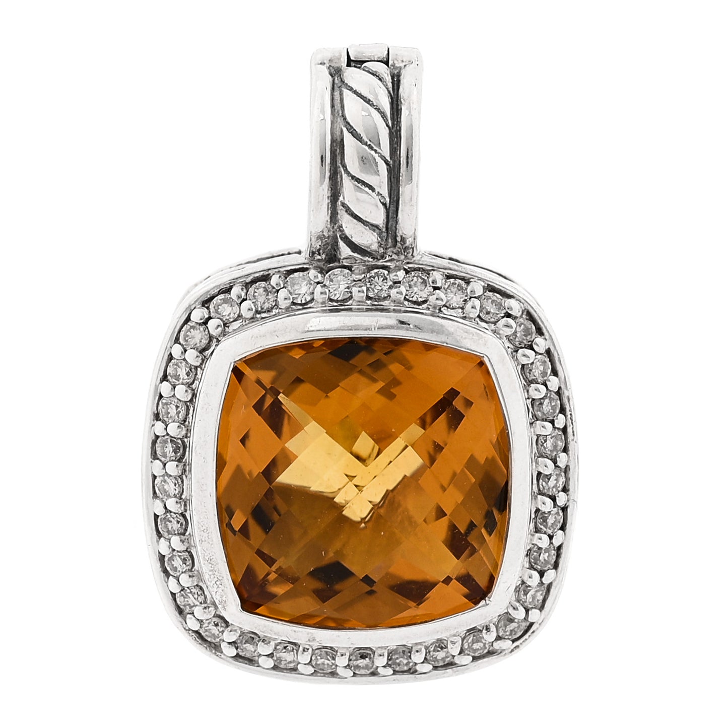 Sterling Silver Diamond Citrine 11mm Albion Enhancer Pendant