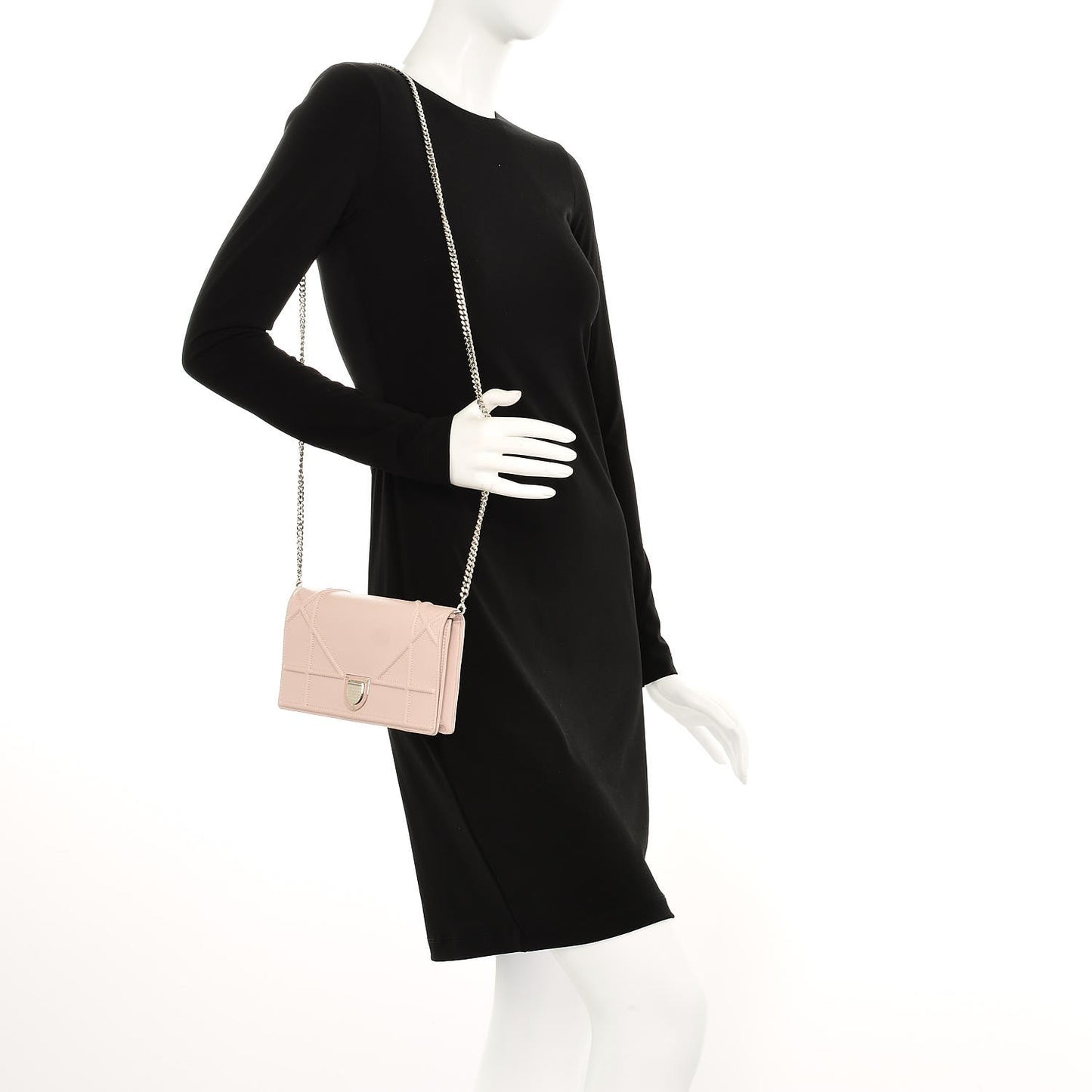Grained Calfskin Diorama Wallet on Chain Pouch Rose Poudre