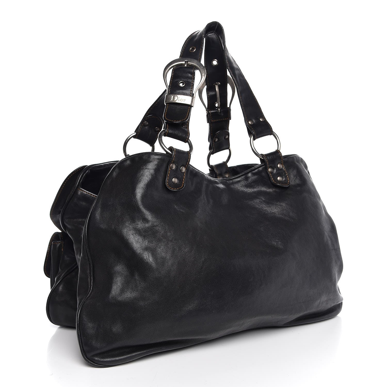 Christian Dior Calfskin Medium Gaucho Double Saddle Bag Black 3 of 12