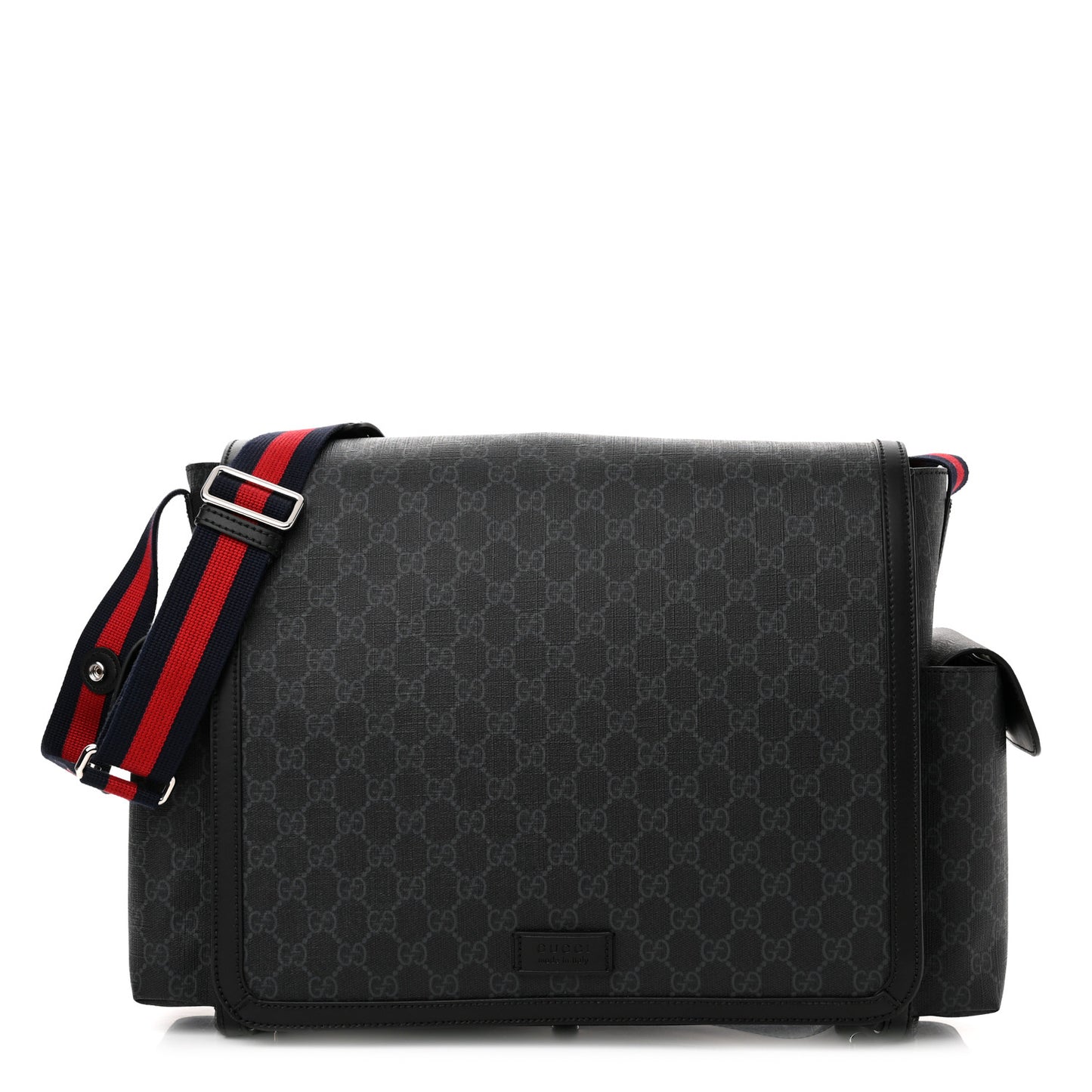 GG Supreme Monogram Web Messenger Diaper Bag Black Grey