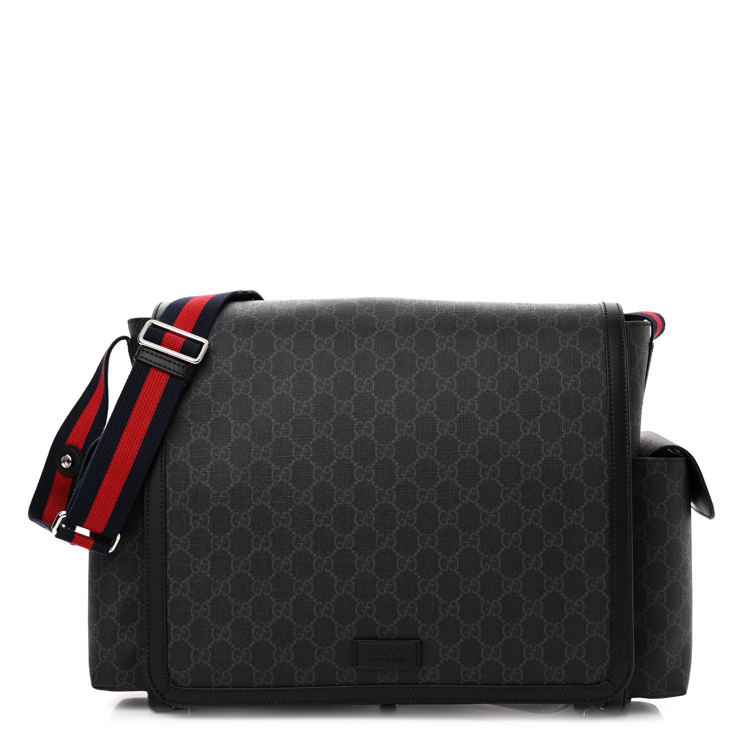 Gucci GG Supreme Monogram Web Messenger Diaper Bag Black Grey 3 of 12