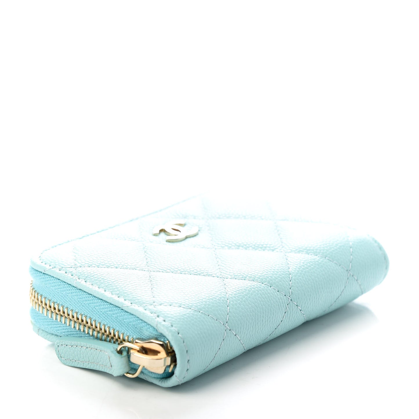 Caviar Quilted Zip Coin Purse Light Blue