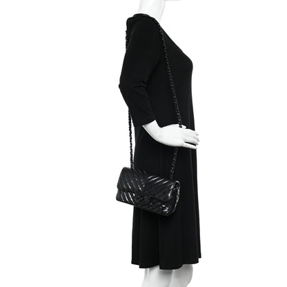 Chanel Patent Crumpled Calfskin Chevron Quilted Mini Rectangular Flap So Black 2 of 10