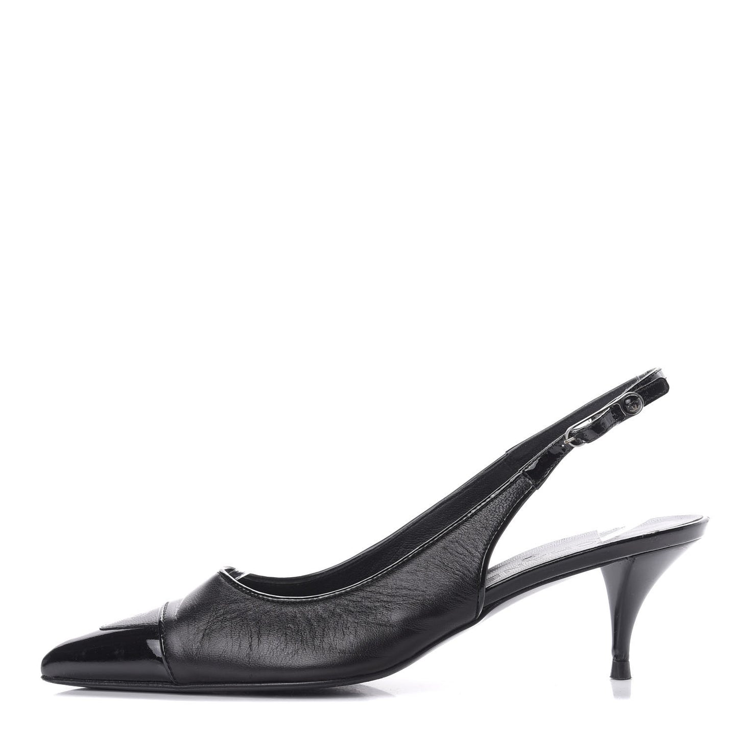 Lambskin Patent Cap Toe CC Slingback Heels 38.5 Black