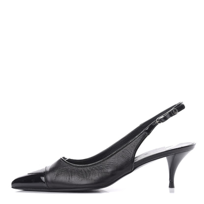 Chanel Lambskin Patent Cap Toe CC Slingback Heels 38.5 Black 1 of 8