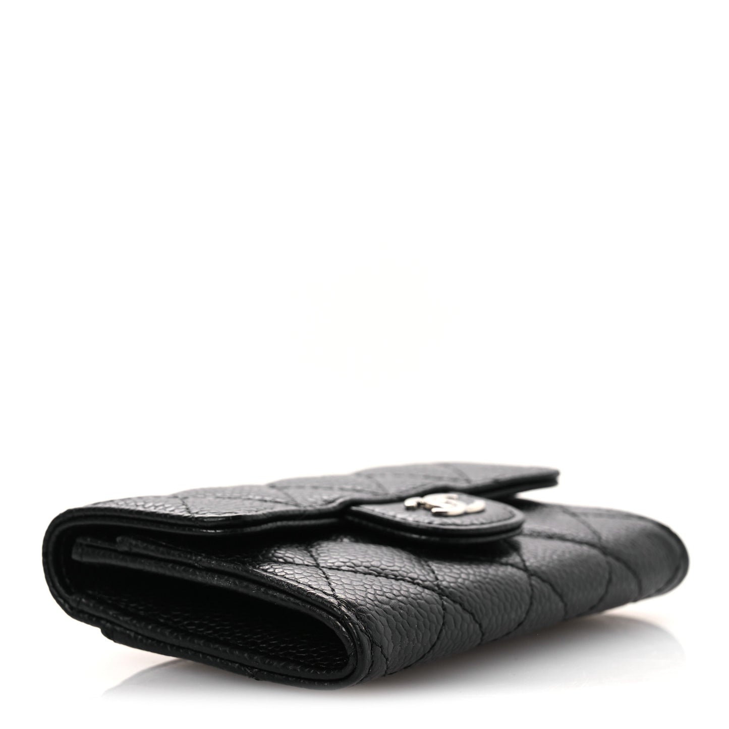 Caviar Quilted Flap Card Holder Wallet Black