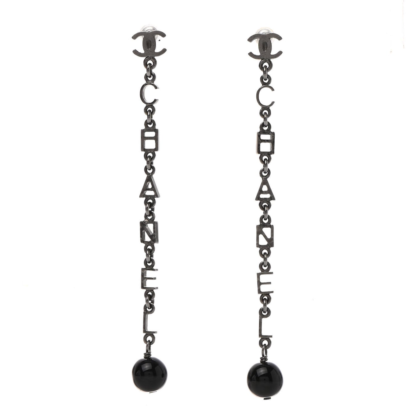 Ruthenium Bead CC Logo Dangle Earrings