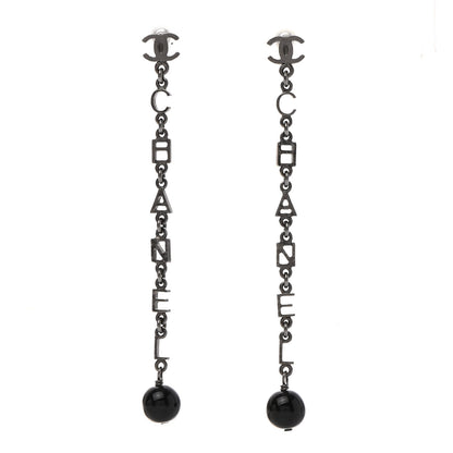 Chanel Ruthenium Bead CC Logo Dangle Earrings 1 of 5