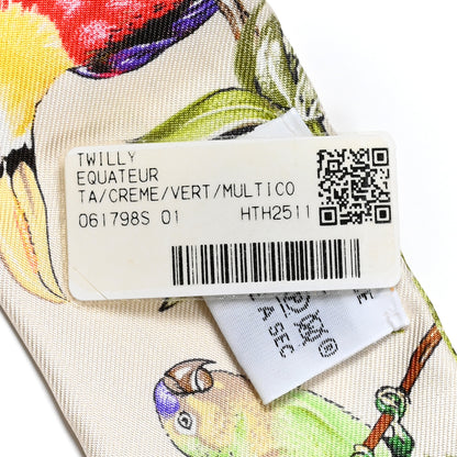 Hermes Silk Equateur Twilly Creme Vert Multicolore 3 of 4