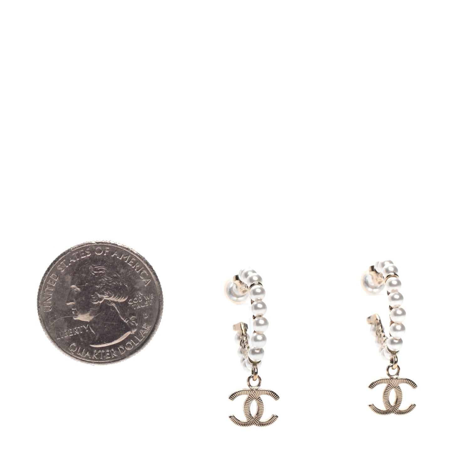 Pearl Charms CC Hoop Earrings Gold