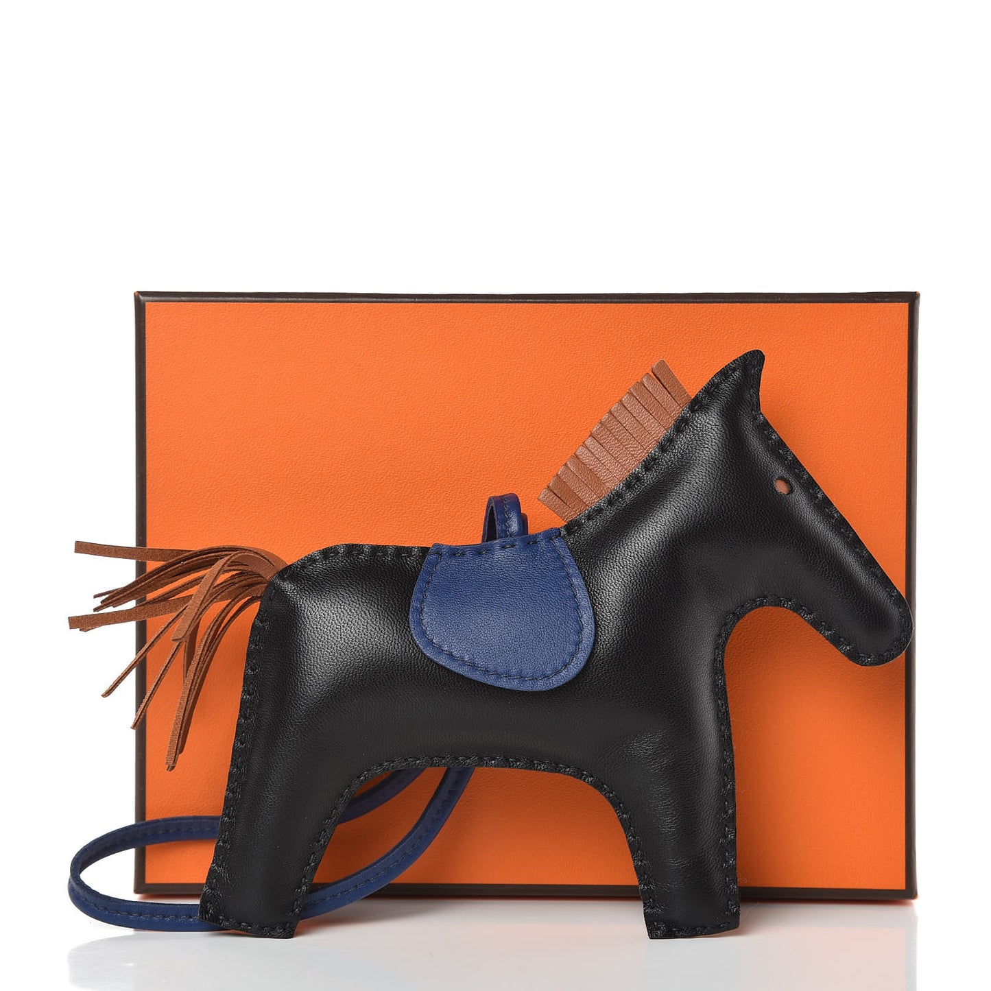 Milo Lambskin Grigri Rodeo Horse Bag Charm GM Black Bleu Saphir Gold